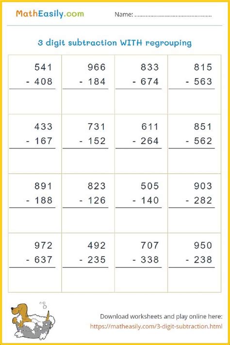 3 Digit Subtraction With / Without Regrouping Games.
